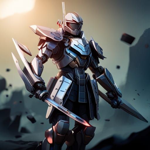 Futuristic Samurai Mecha Warrior in Origami Style