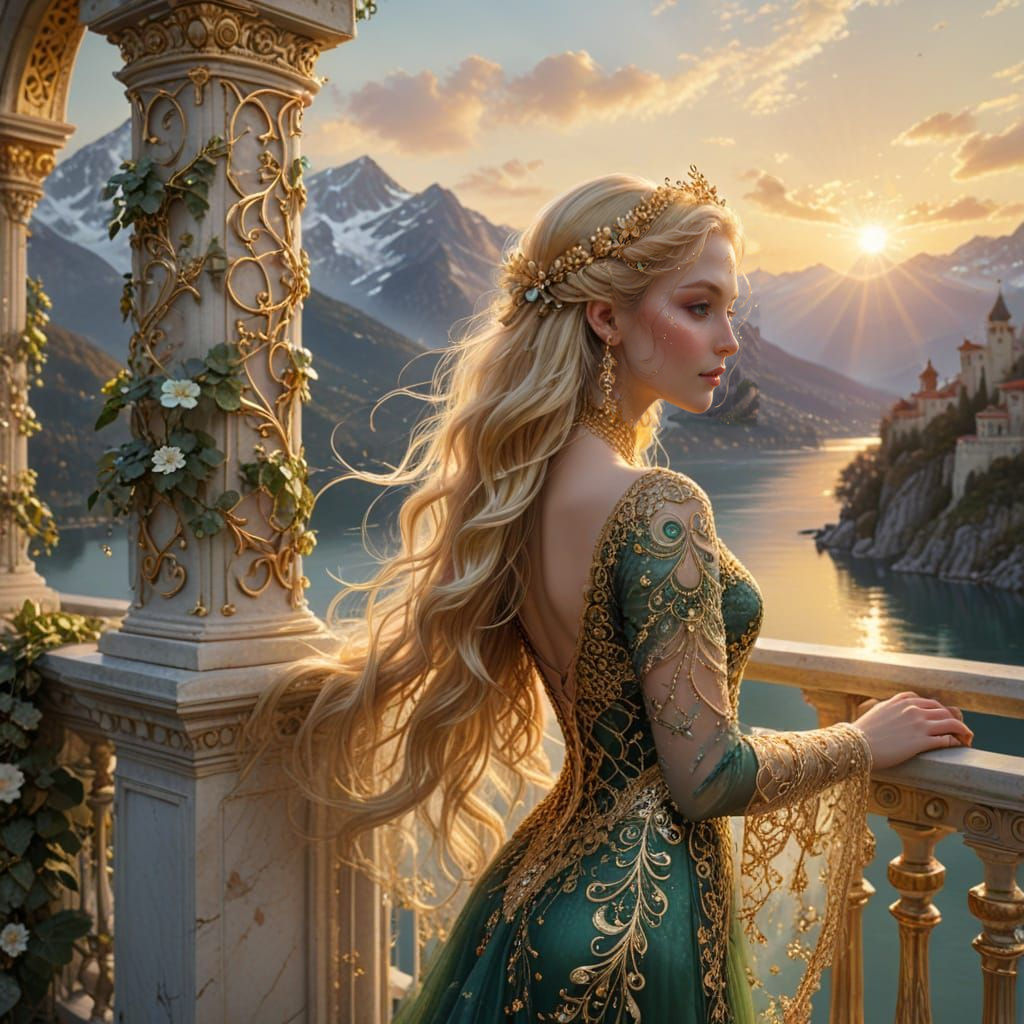 Enchanted Princess Amidst a Golden Blizzard