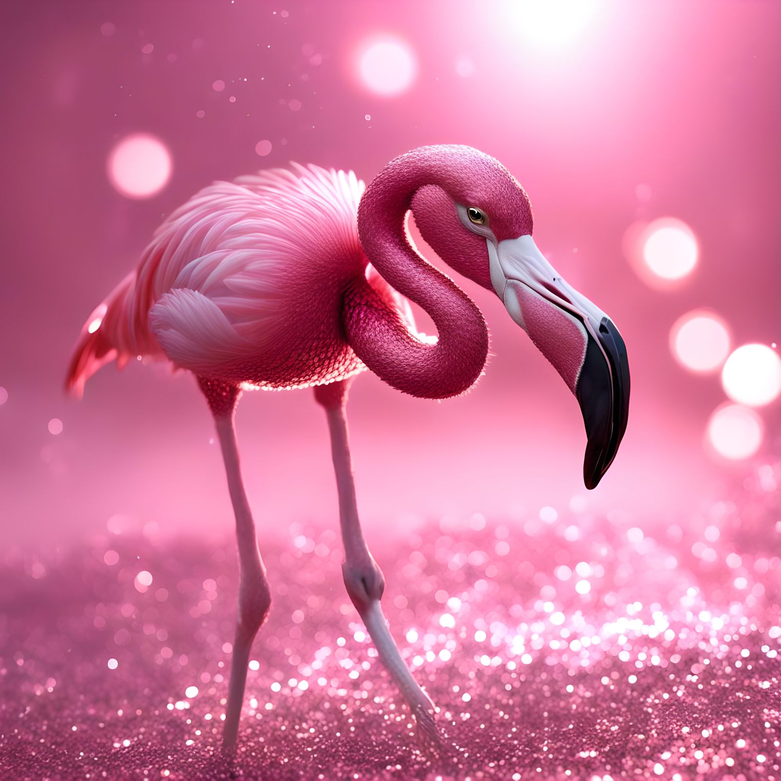 Sparkling Silver Flamingo in Hyperreal Detail