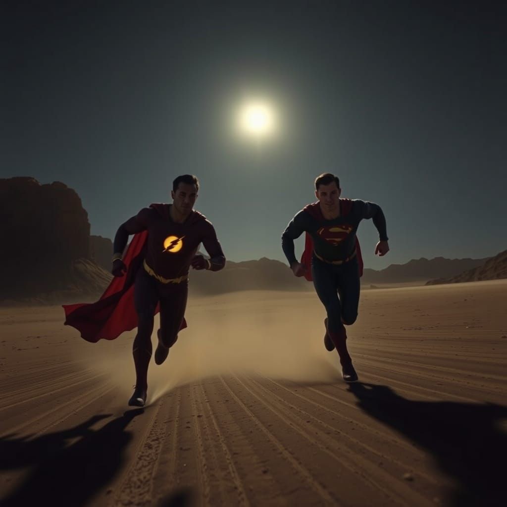 1917 Hercules Superman Races The Flash in Desert Under Midni...