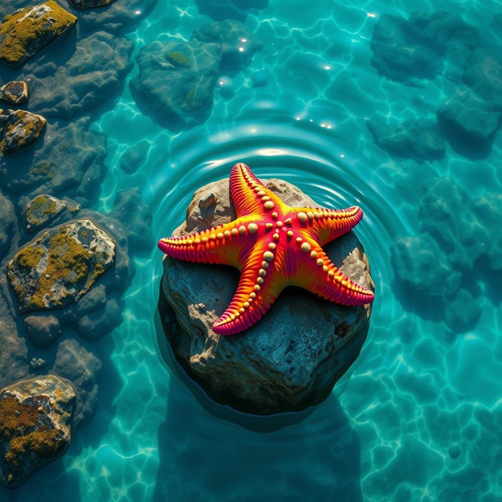 Vibrant Starfish Art in Turquoise Water