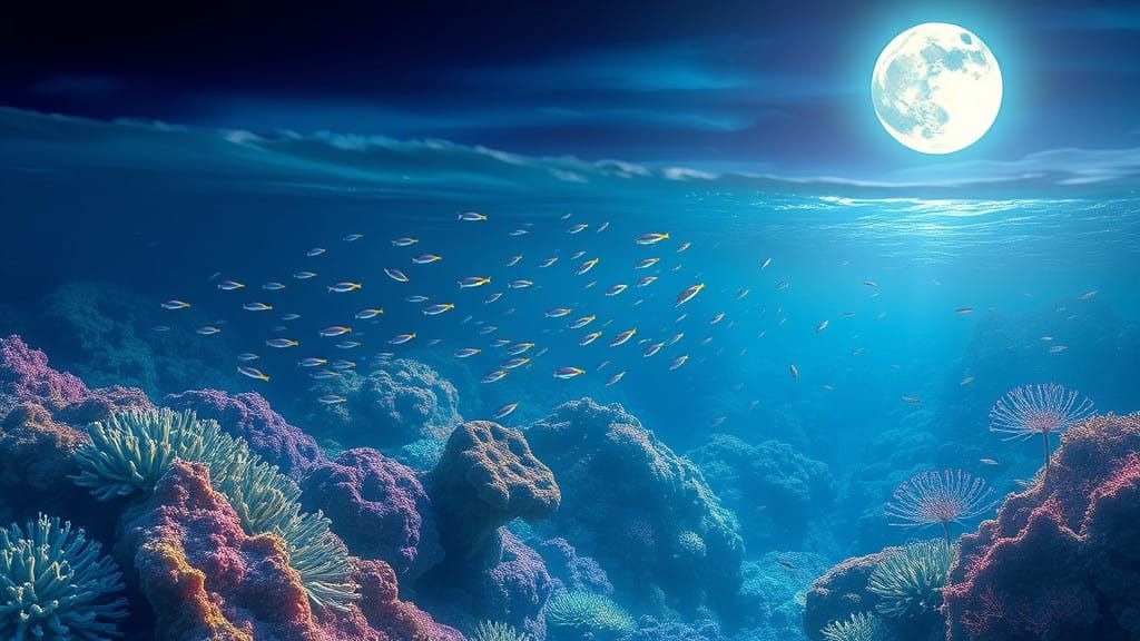 Moonlit Great Barrier Reef in Dreamy Surrealism Style