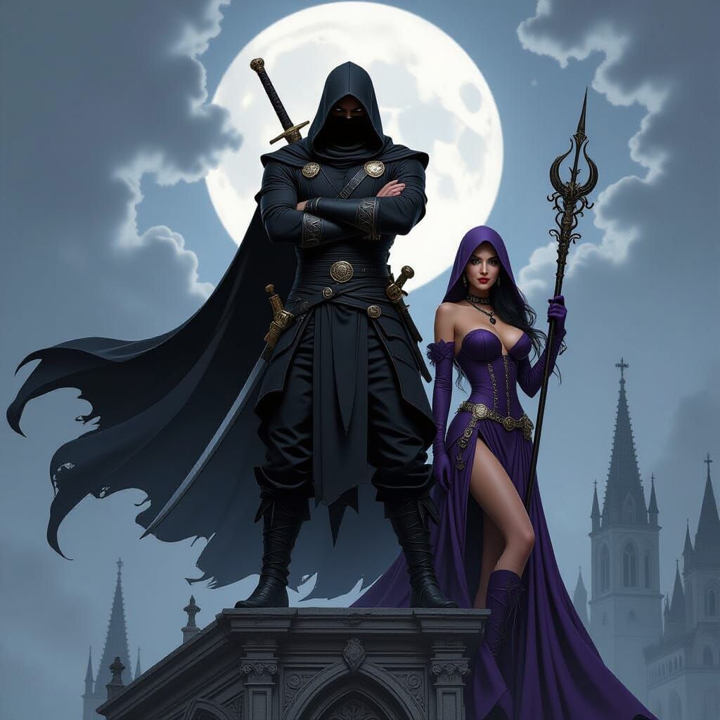 Ninja and Witch on Gothic Cathedral Top