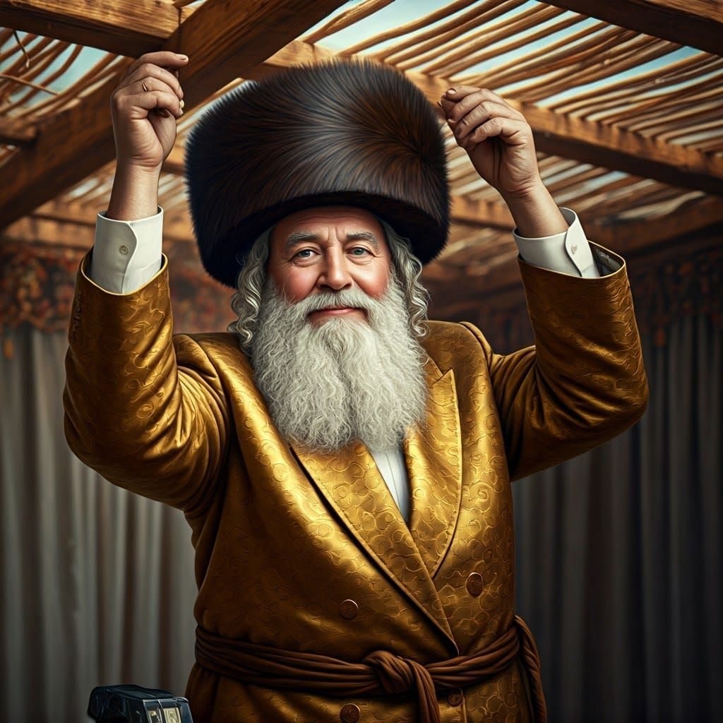 Hasidic Jew Portrait in Opulent Golden Suit
