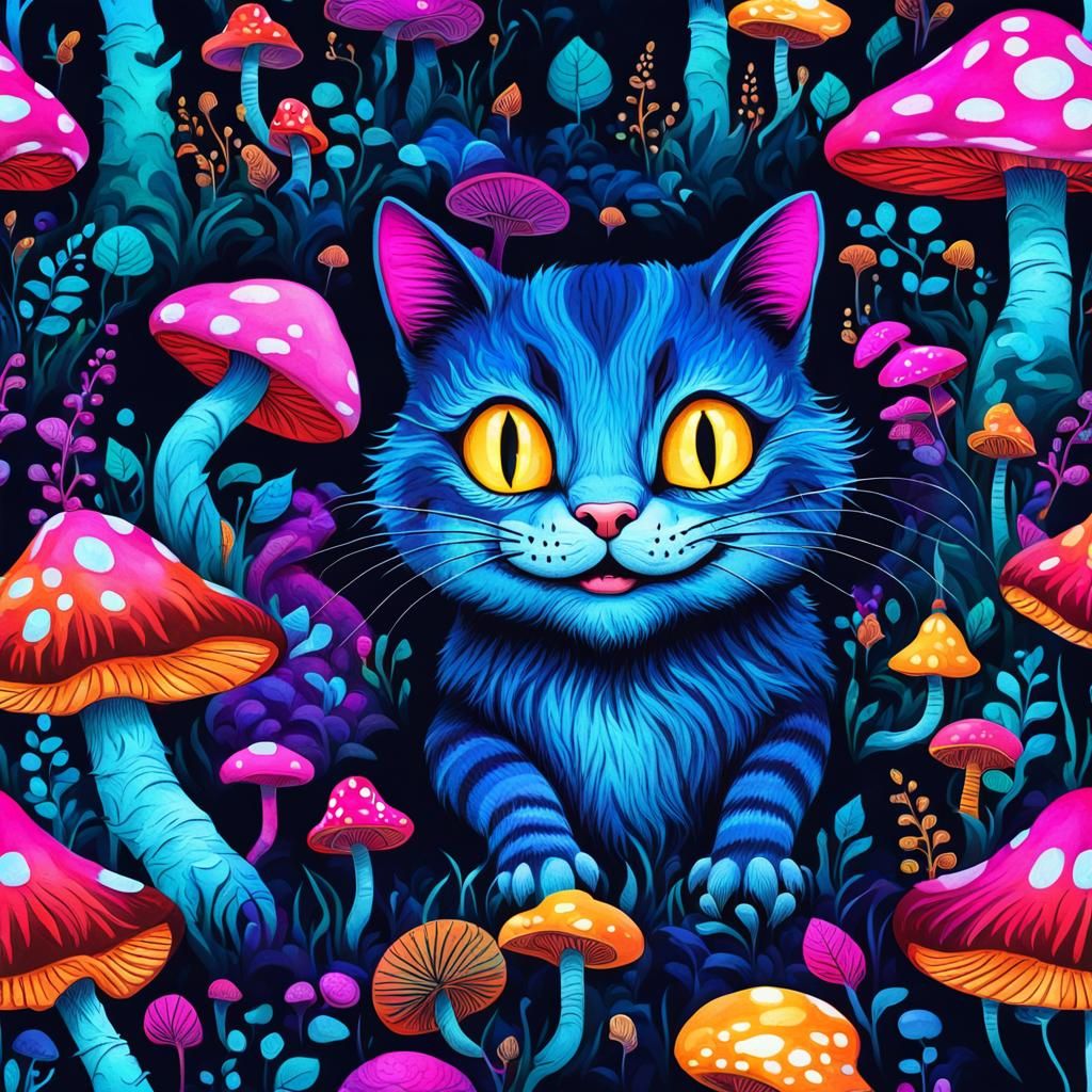 Vibrant Cheshire Cat in Enchanted Forest