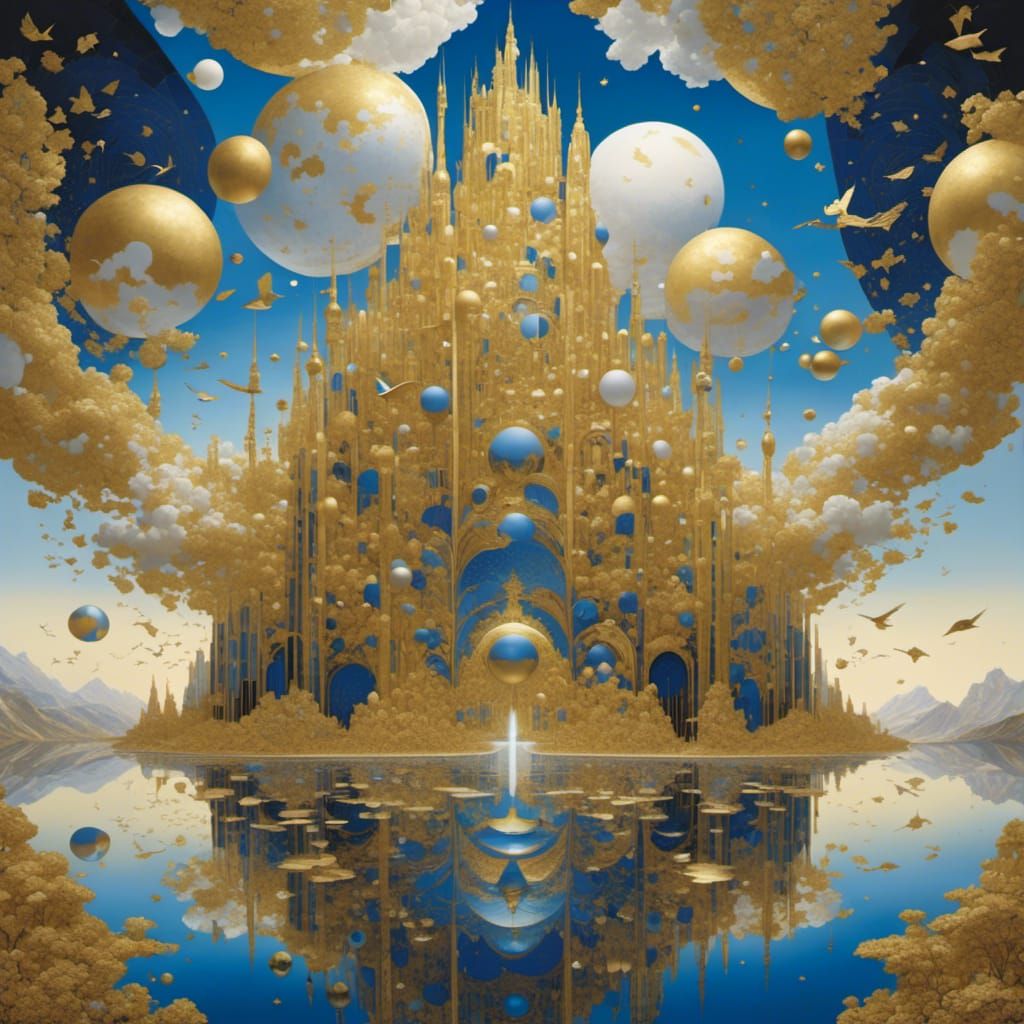 Golden Towers in Psychedelic Surreal Collage