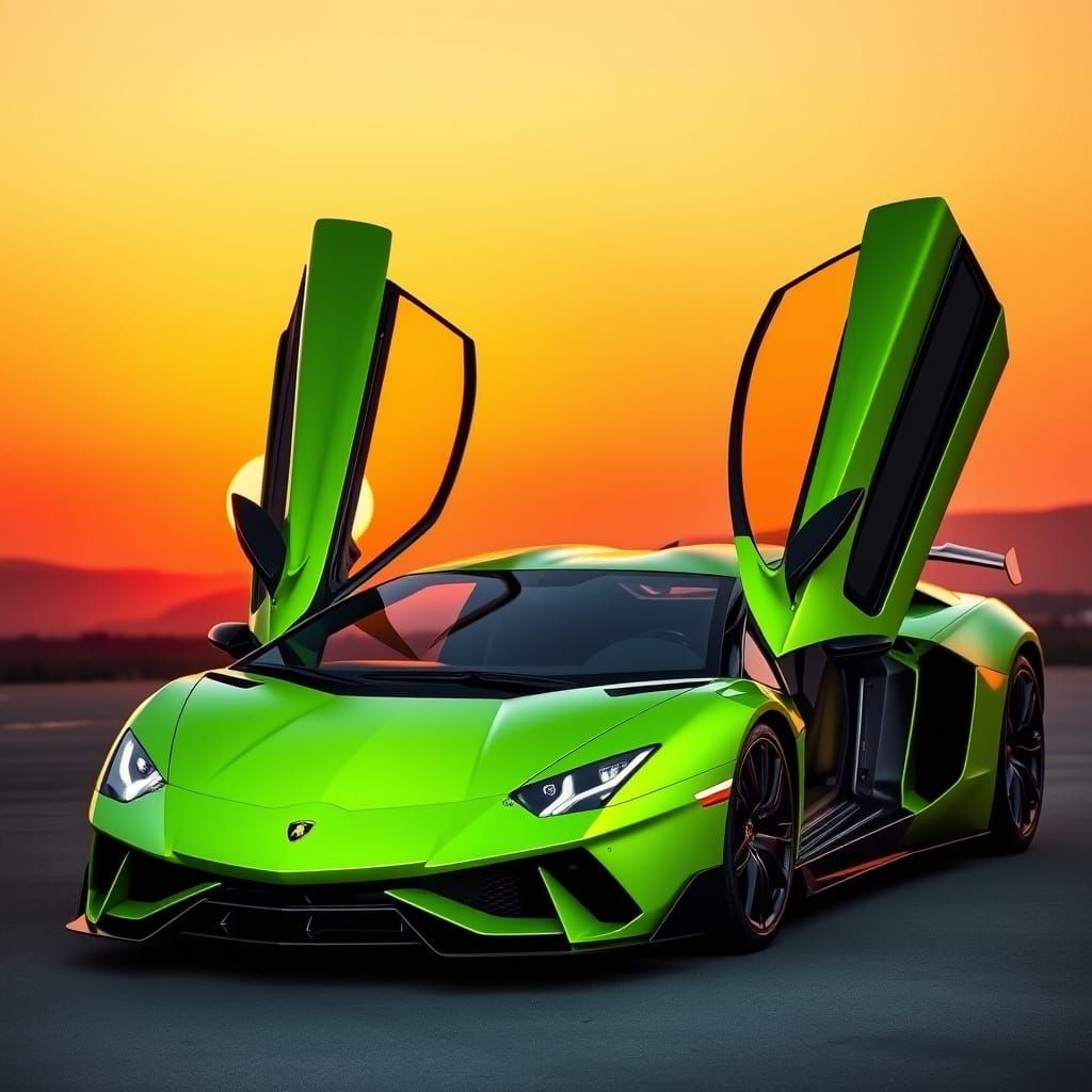 Sleek Lime-Green Lamborghini Unfolds with Scissor Doors
