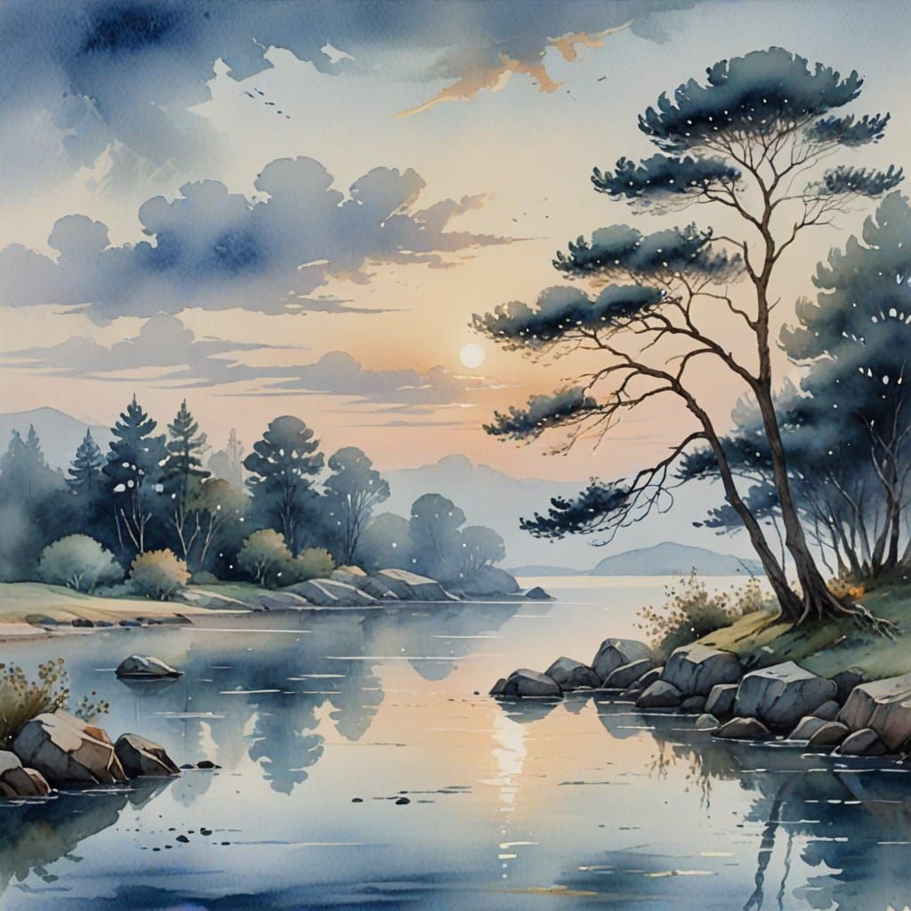 Ethereal Ocean Scene in Watercolor Style