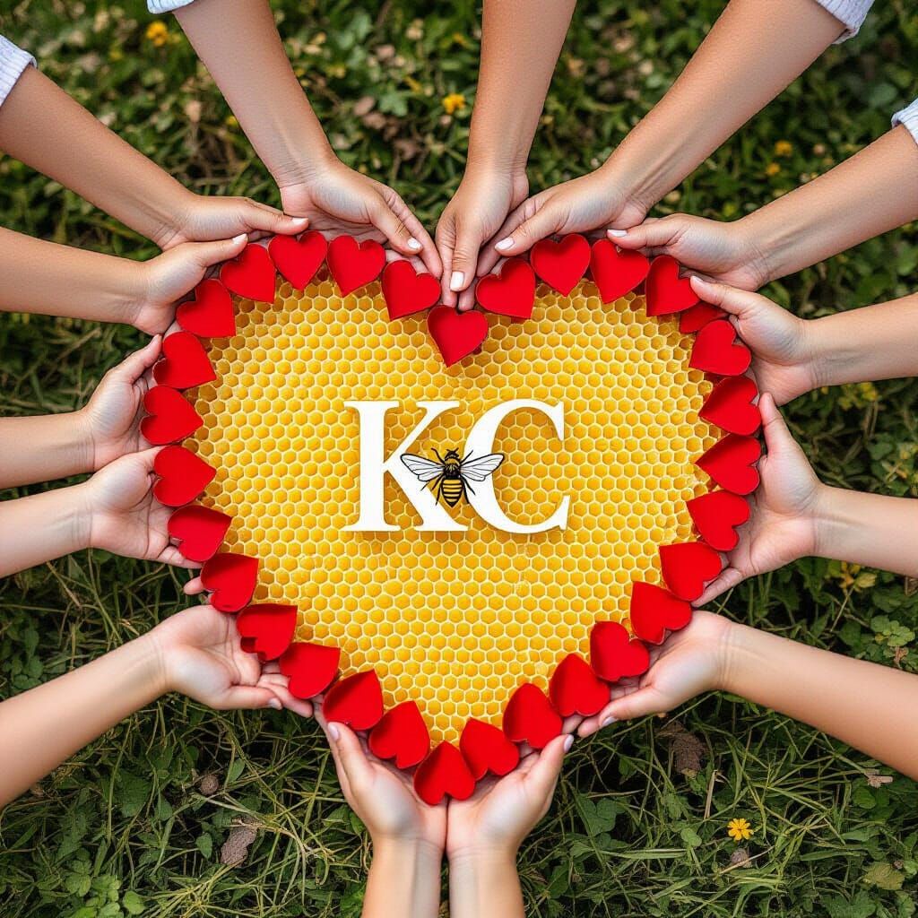 Hands Form Ring Around Bee Holding Hearts