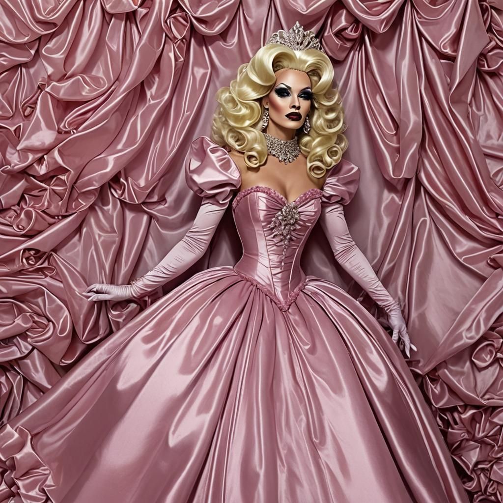 Extravagant Drag Queen in Satin Gown: Fantasy Art