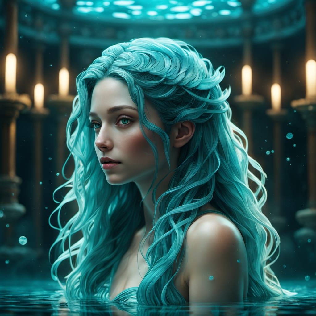 Majestic Water Goddess in Underwater Palace