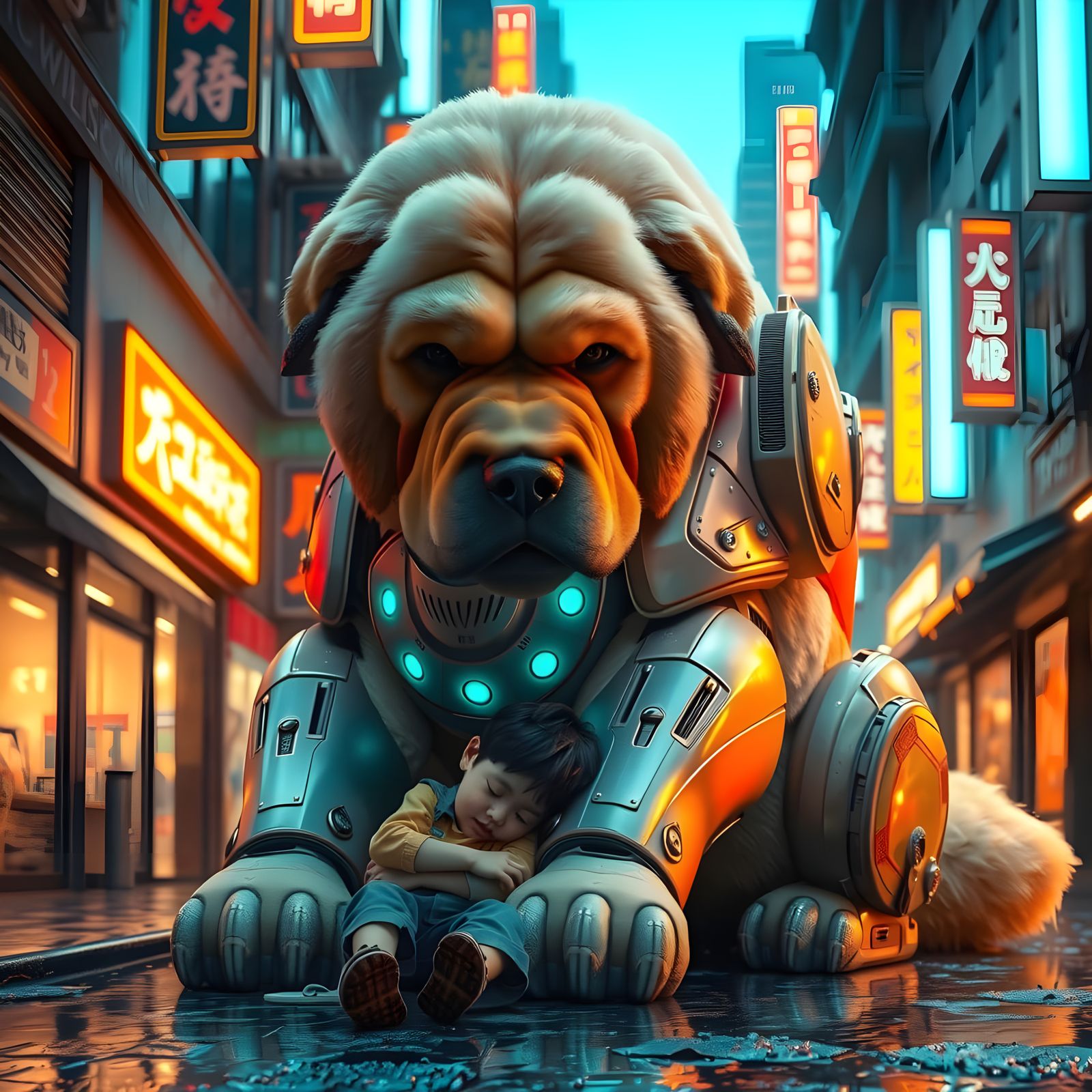 Meet Aegis, the Cyber Dog – Guardian of Neon Solitude, Where Family is Born in the Shadows.