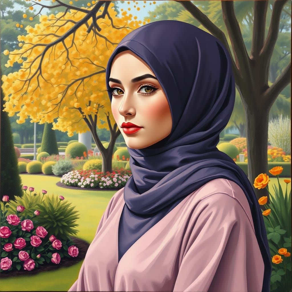 Modern Oil Painting of Finnish Woman in Hijab