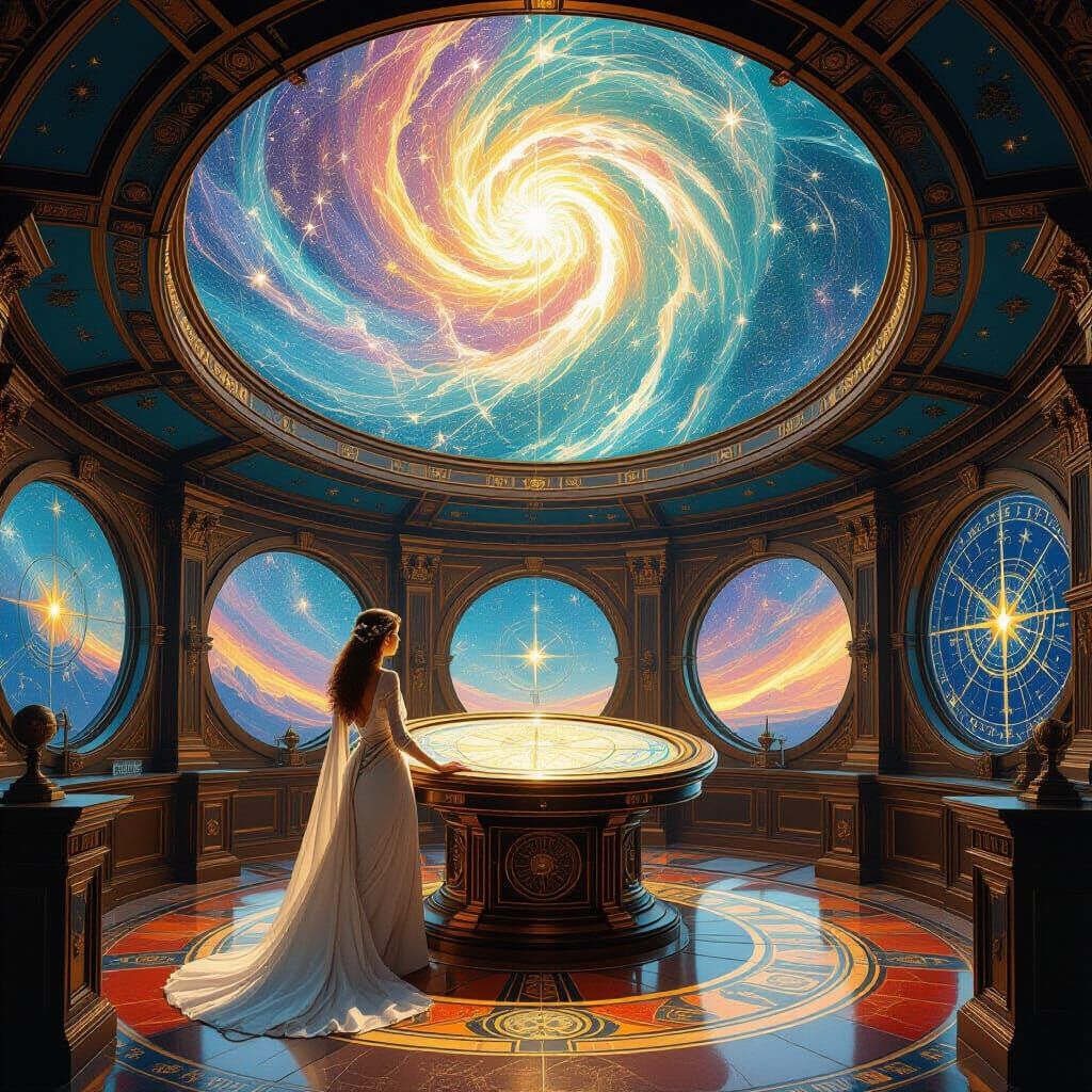 Celestial Cartographer in Mystical Observatory, Art Nouveau ...