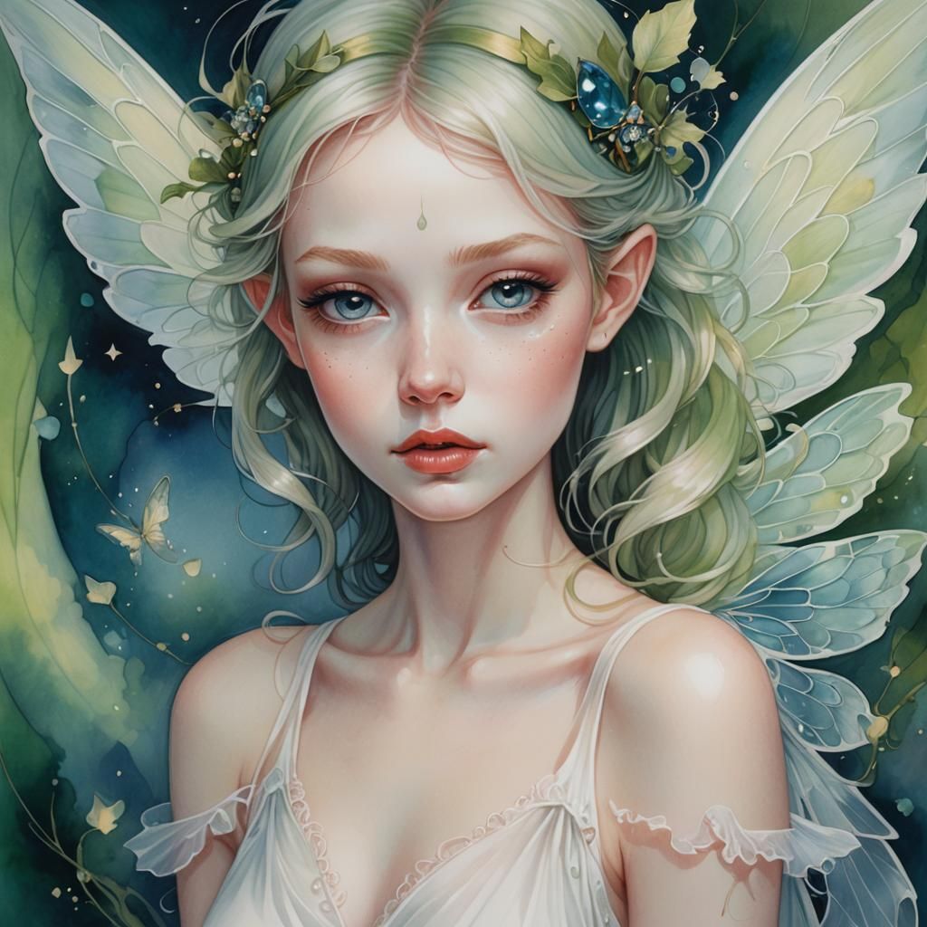 Ethereal Pixie Fairy Portrait in Airbrush Style