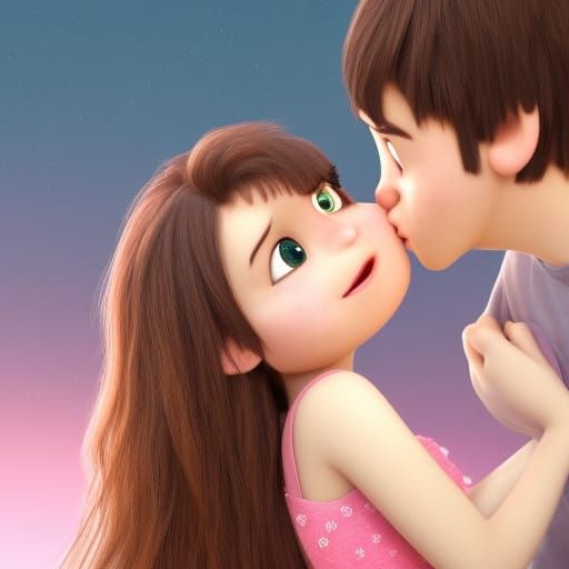Girl and Boy Kissing: 3D Digital Art