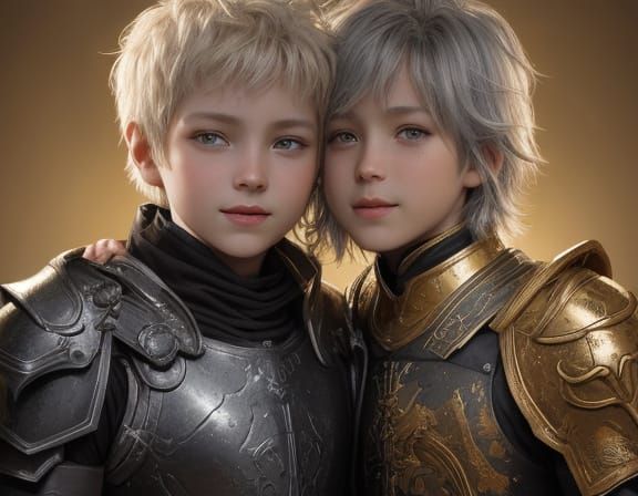 Necromancer and Paladin Children in Grunge Oil Style