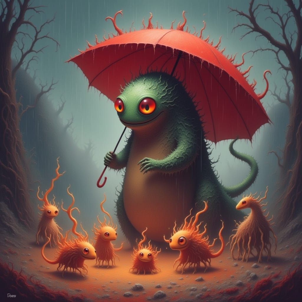 Giant Monster Shelters Fire Elementals From Rain