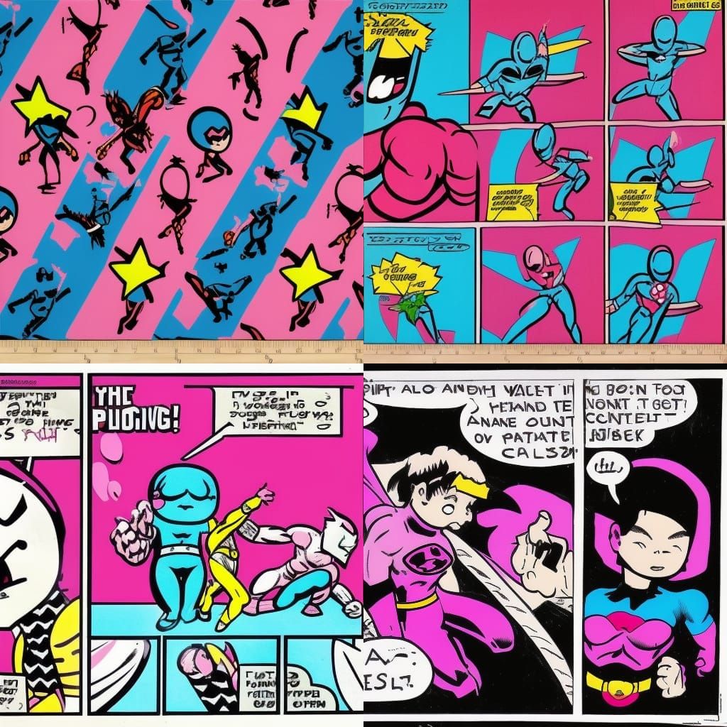 Pink and Blue Superhero Comic Strip Fight