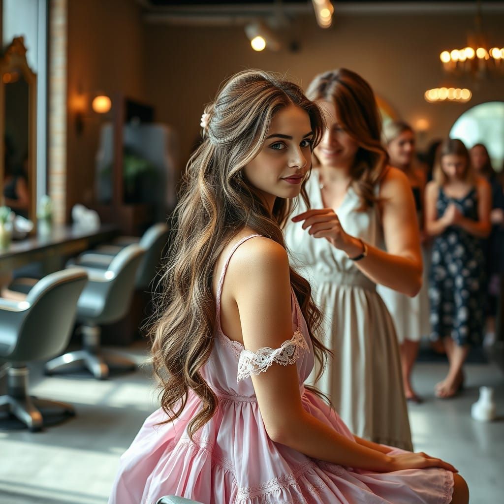 Androgynous Youth Sits in Salon Chair for Elegance Updo in S...