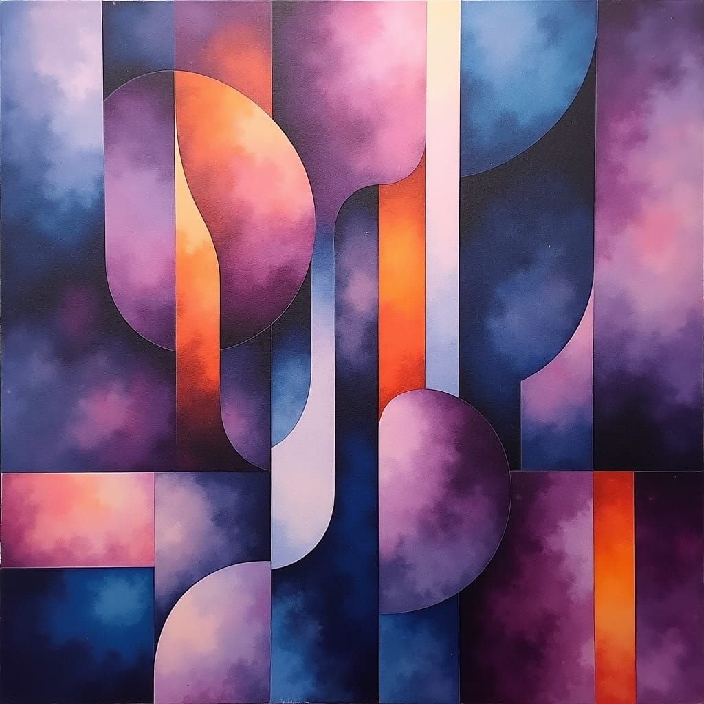 Abstract Violet Composition in Cubist Style