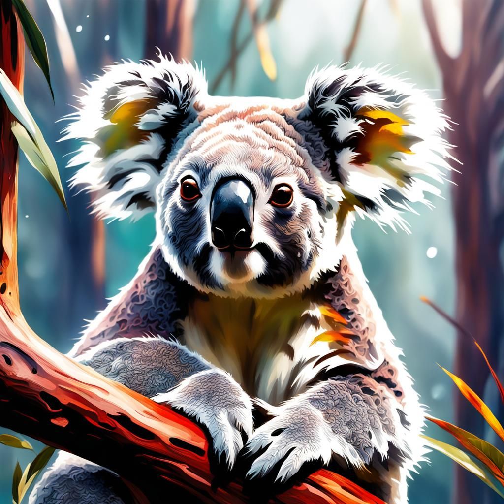Surreal Koala in Vibrant Watercolour Style