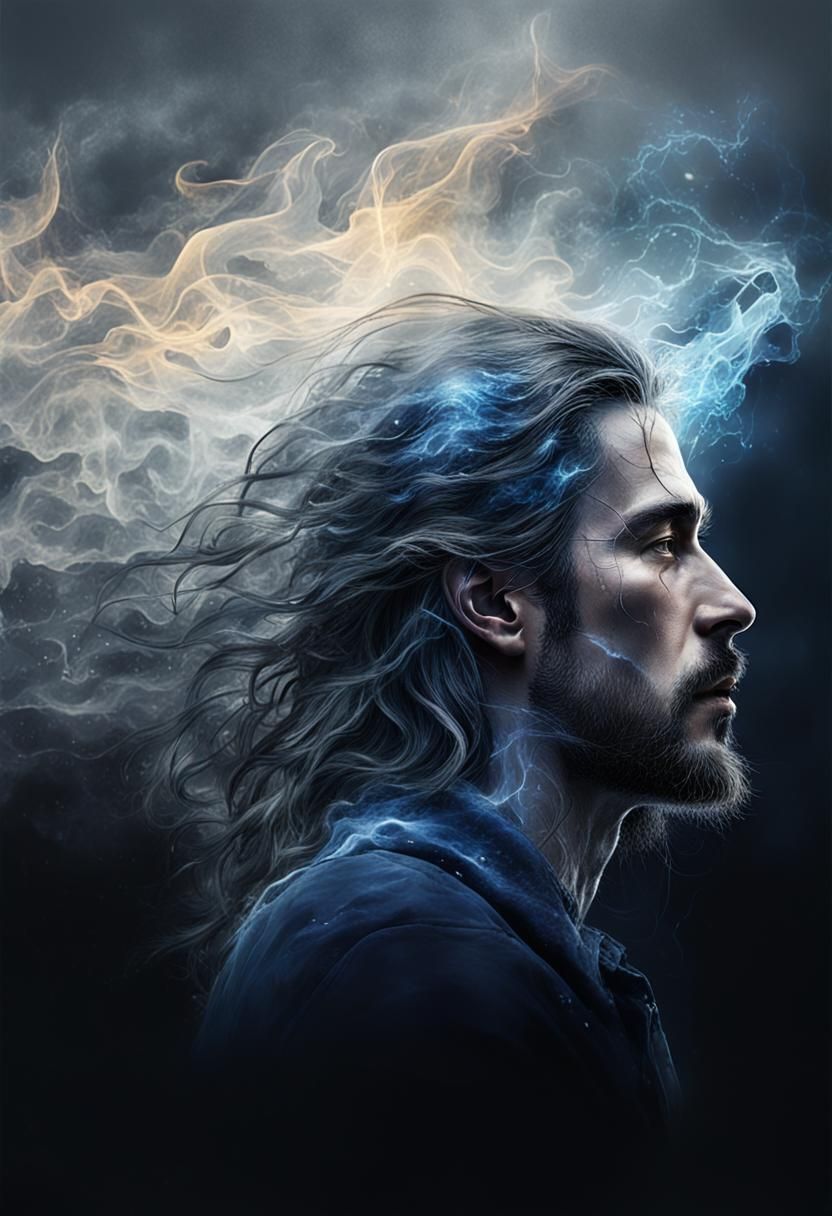 Magical Man Made of Flames in Surreal Style