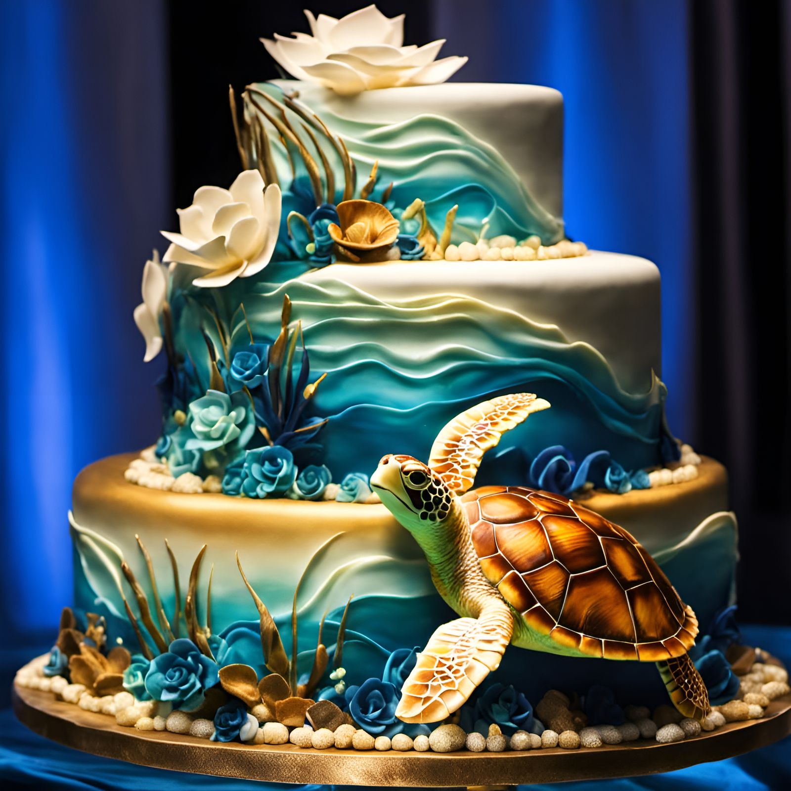Masterpiece Sea Turtle Wedding Cake in Digital Fantasy