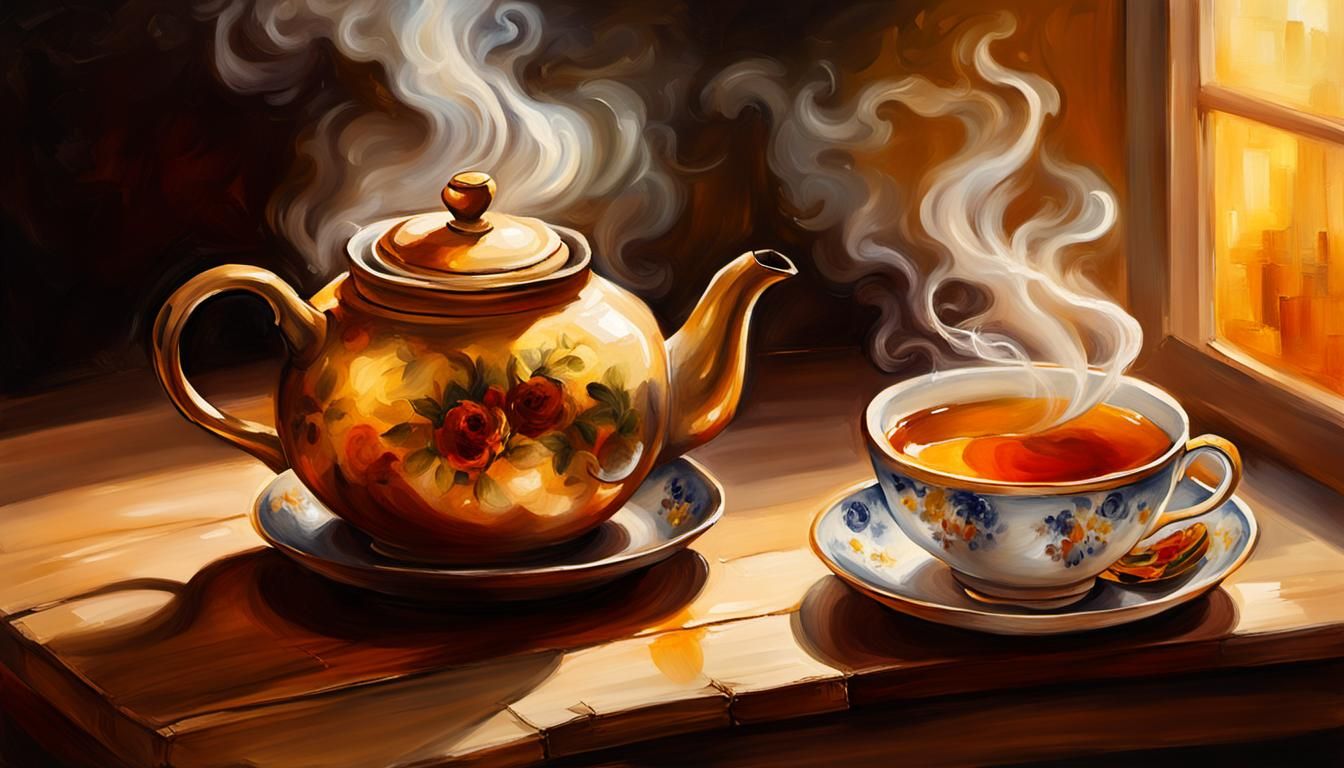 Steaming Teapot in Golden Hour