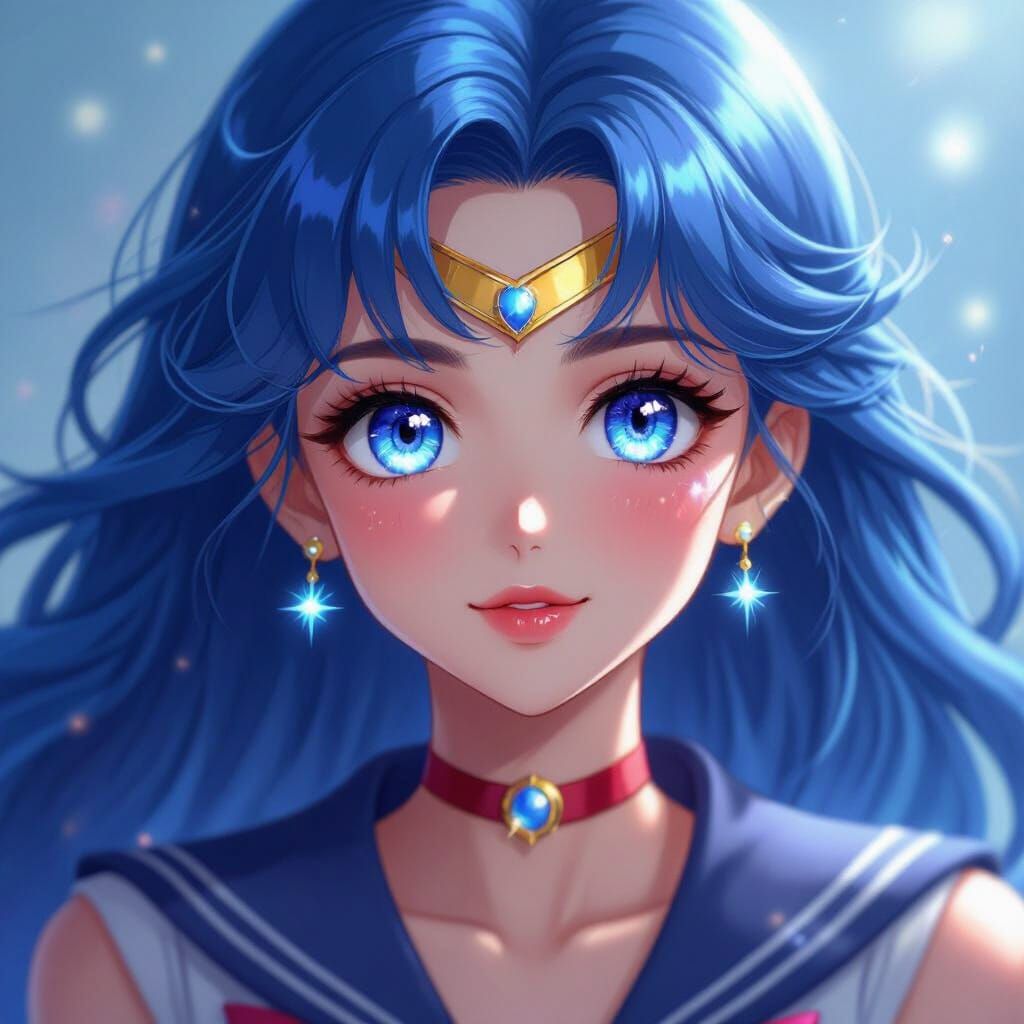 Anime Portrait of Joyful Sailor Galaxia with Glowing Blue Ey...