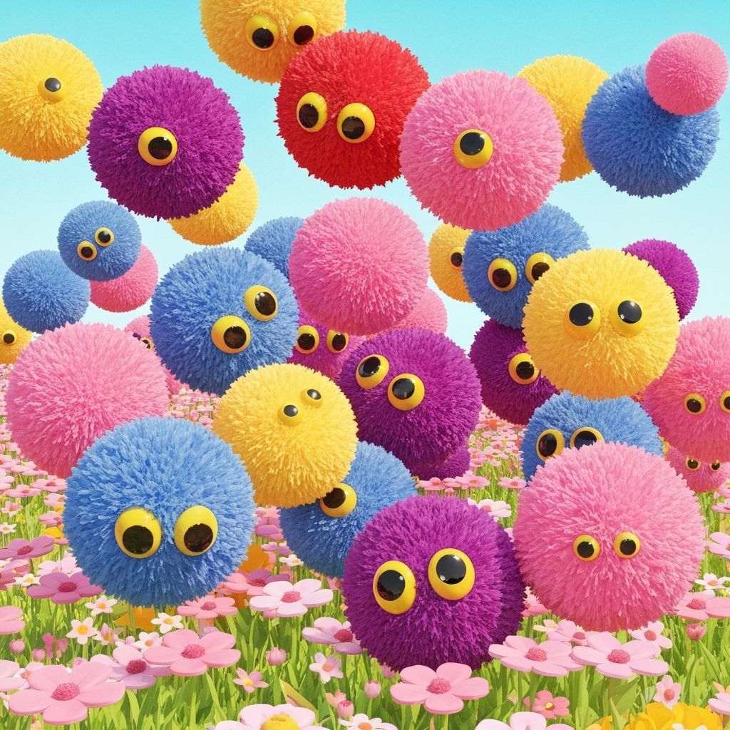 Playful Pom Poms in a Flower Field: Graphic Style
