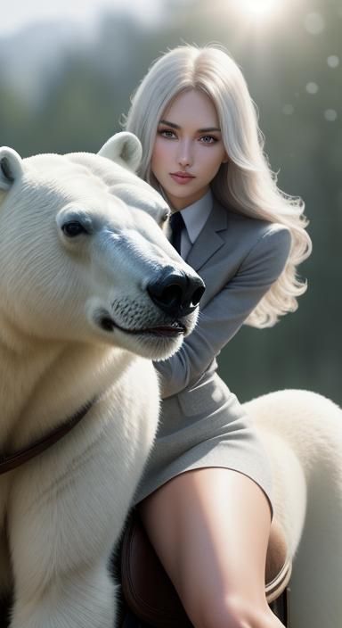 Girl Equestrian on Polar Bear Portrait