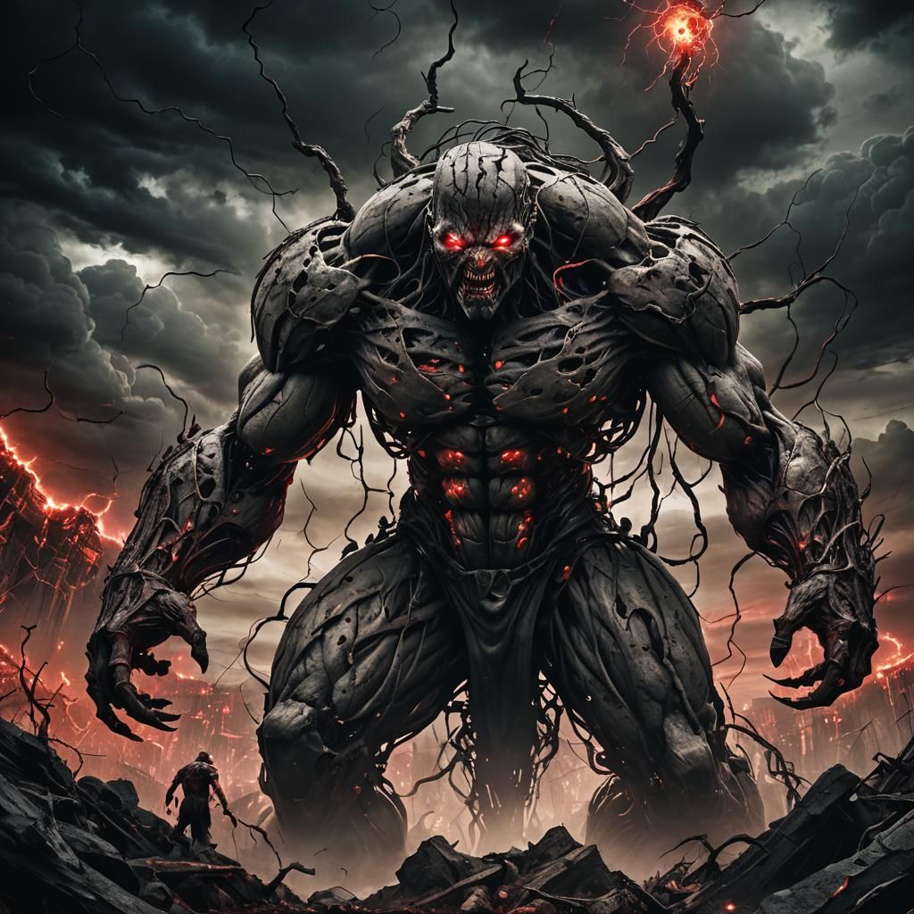 Grotesque Titan of Tormented Souls in Dark Fantasy Art