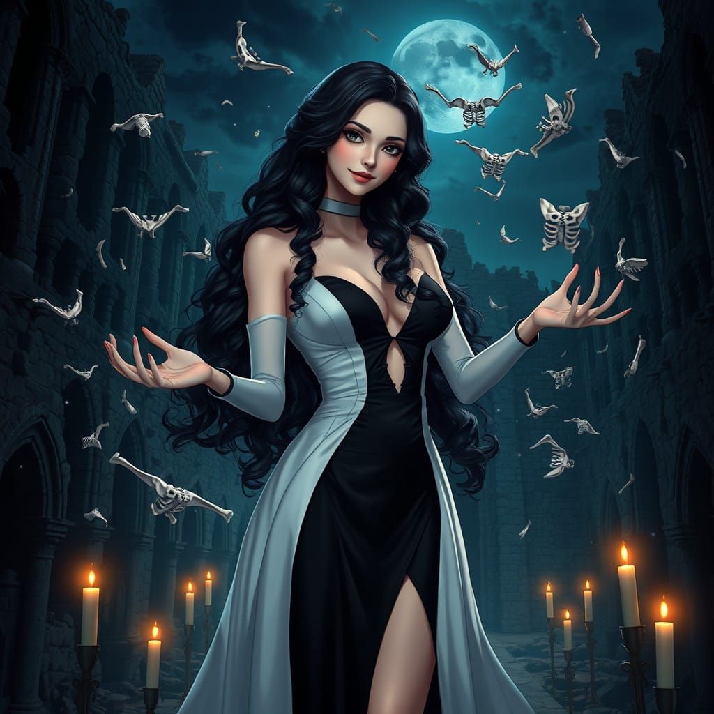 Mysterious Bone Magician Weaves Dark Magic in Castle Ruins