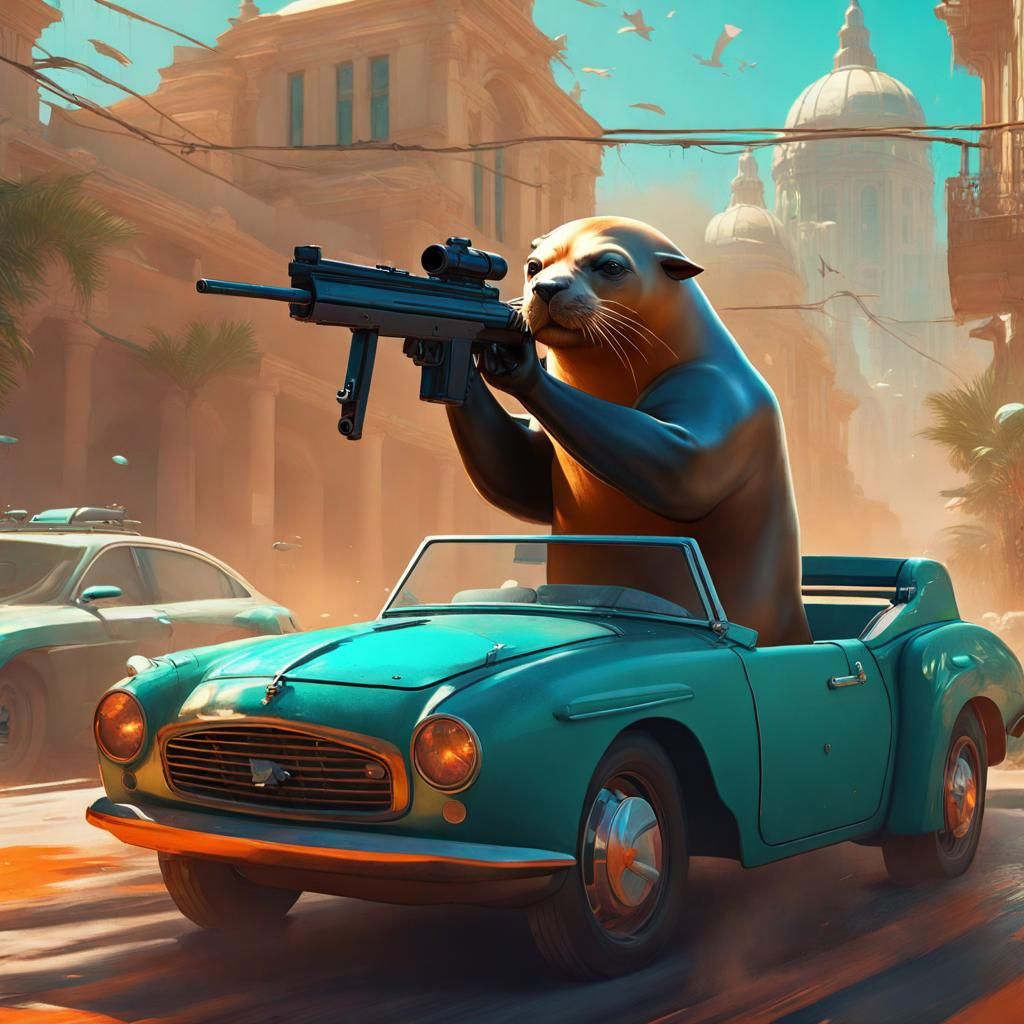Australian Sealion Concept Art in Orange and Teal