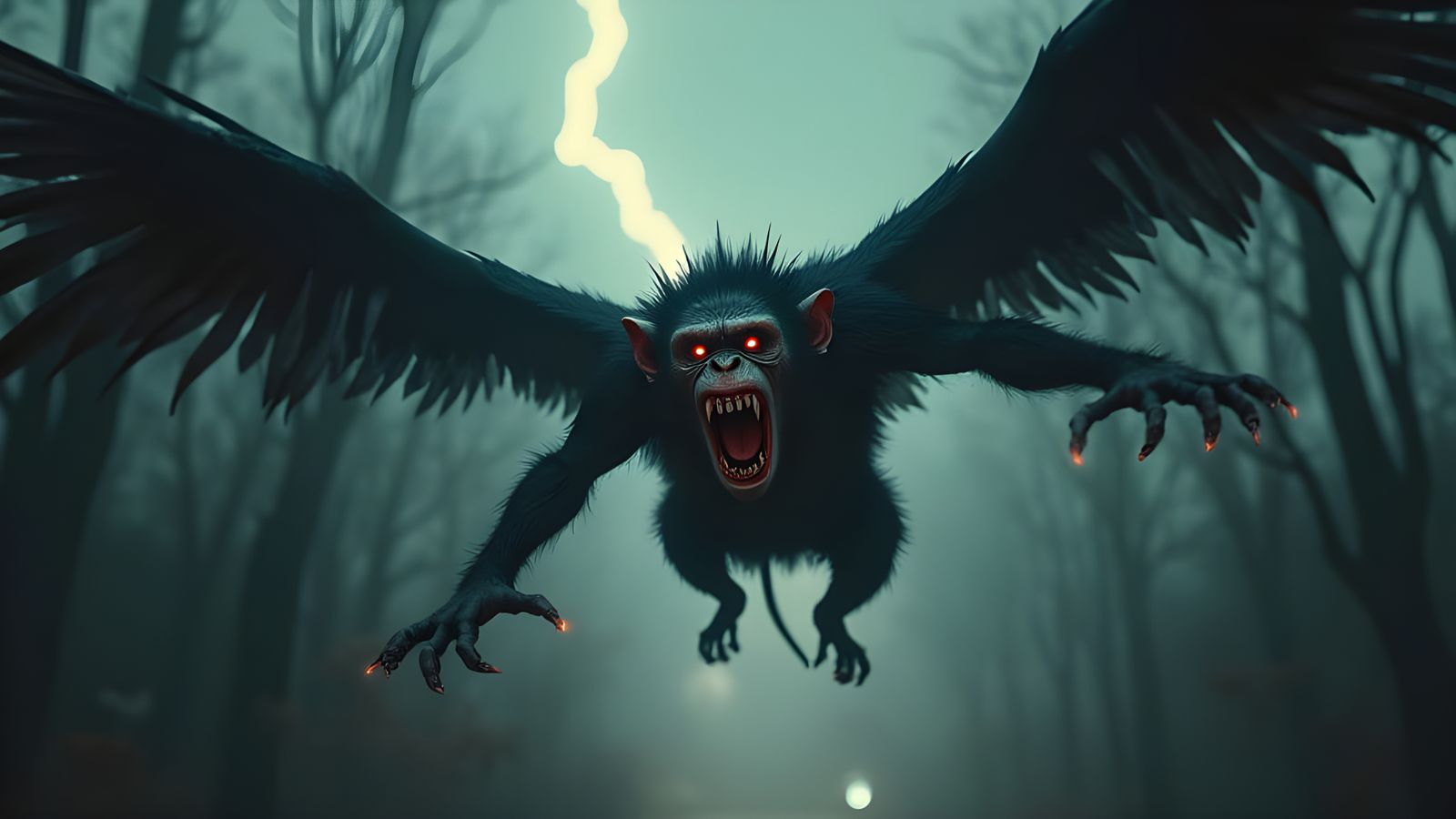 Flying Monkeys in a Dark, Whimsical Wizard of Oz Landscape