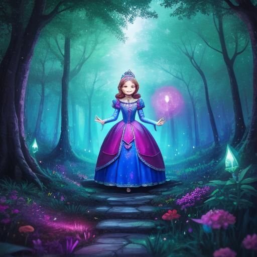 Adorable Princess in a Magic Glowing Forest
