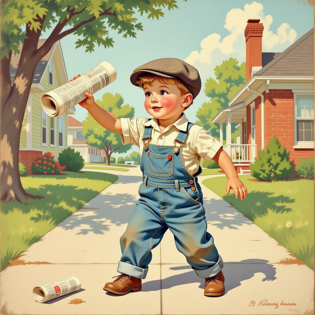 Nostalgic 1950s Paperboy Illustration