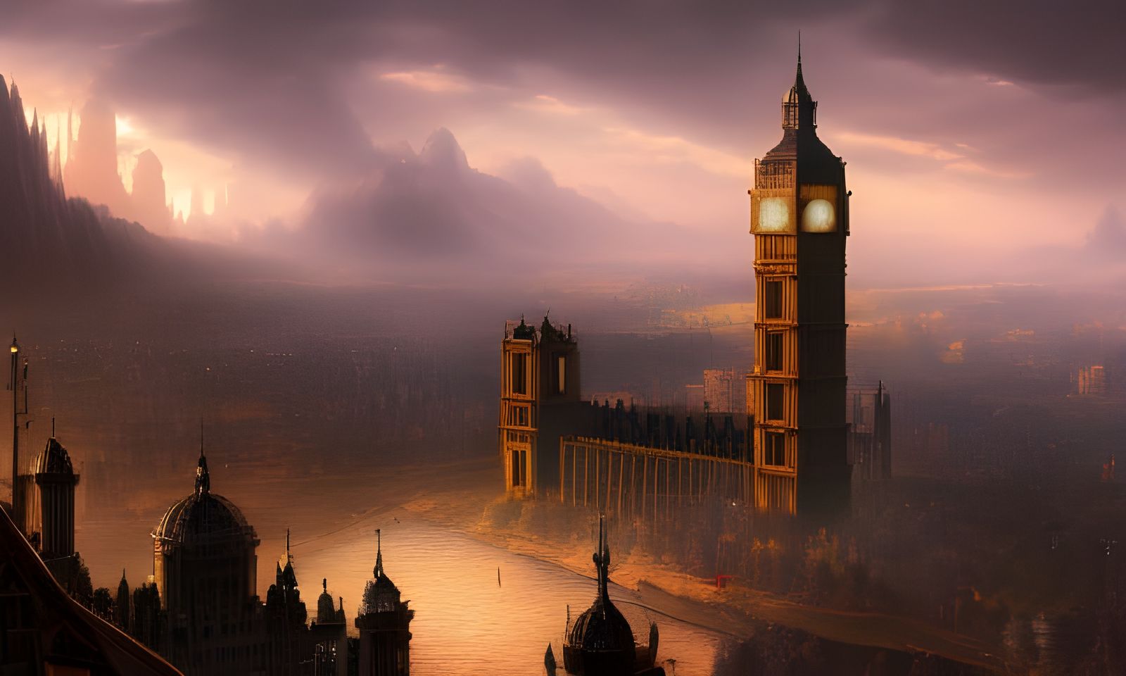 Fireworks Over Big Ben: Detailed Digital Matte Painting