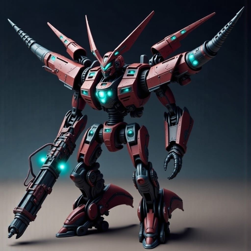 Towering Biomechanical Battlesuit with Gauss Cannon