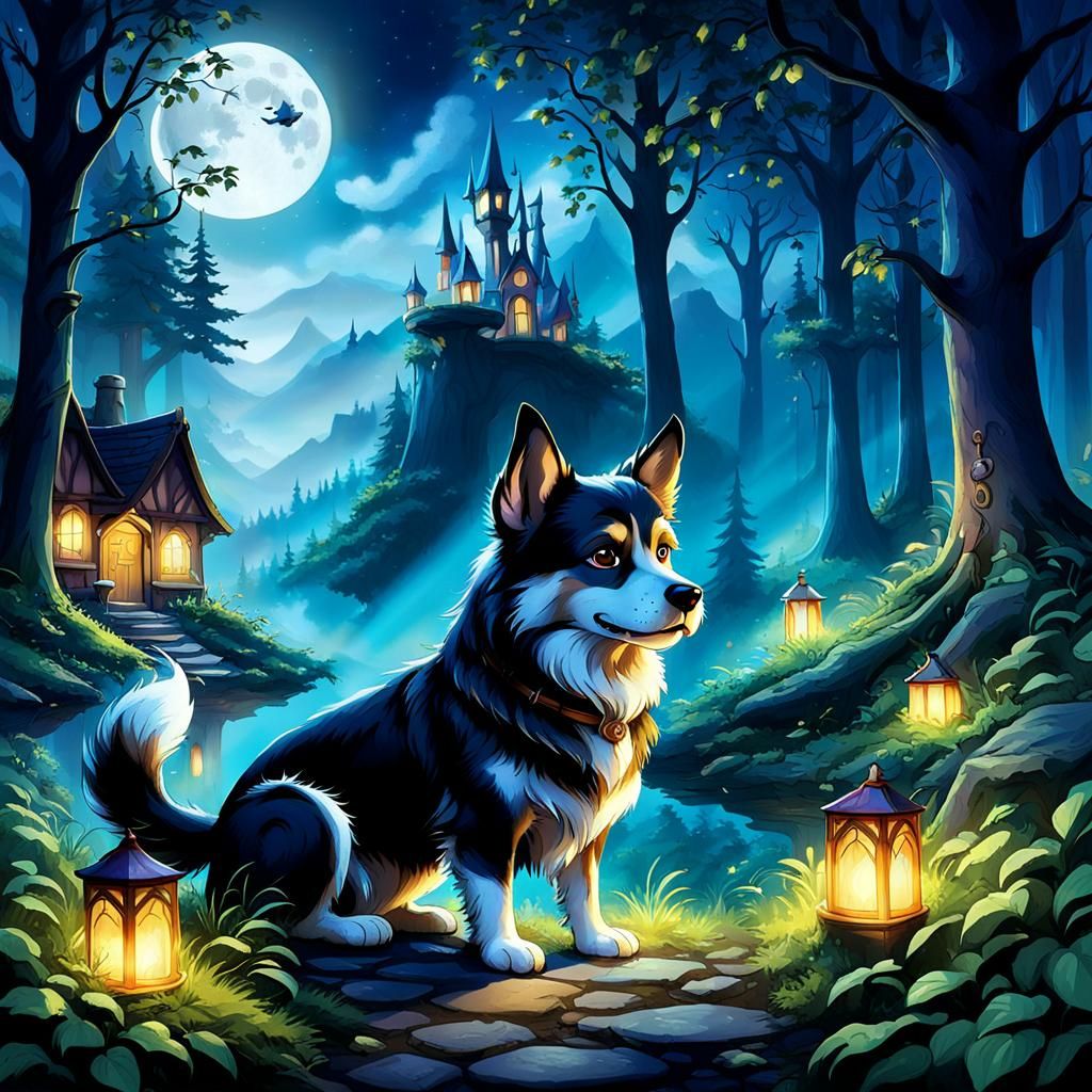 Magical Dogs Frolicking Under Moonlight