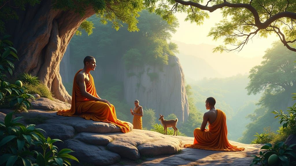 Meeting of Arahant Mihindu Thero and King Devanampiyatissa