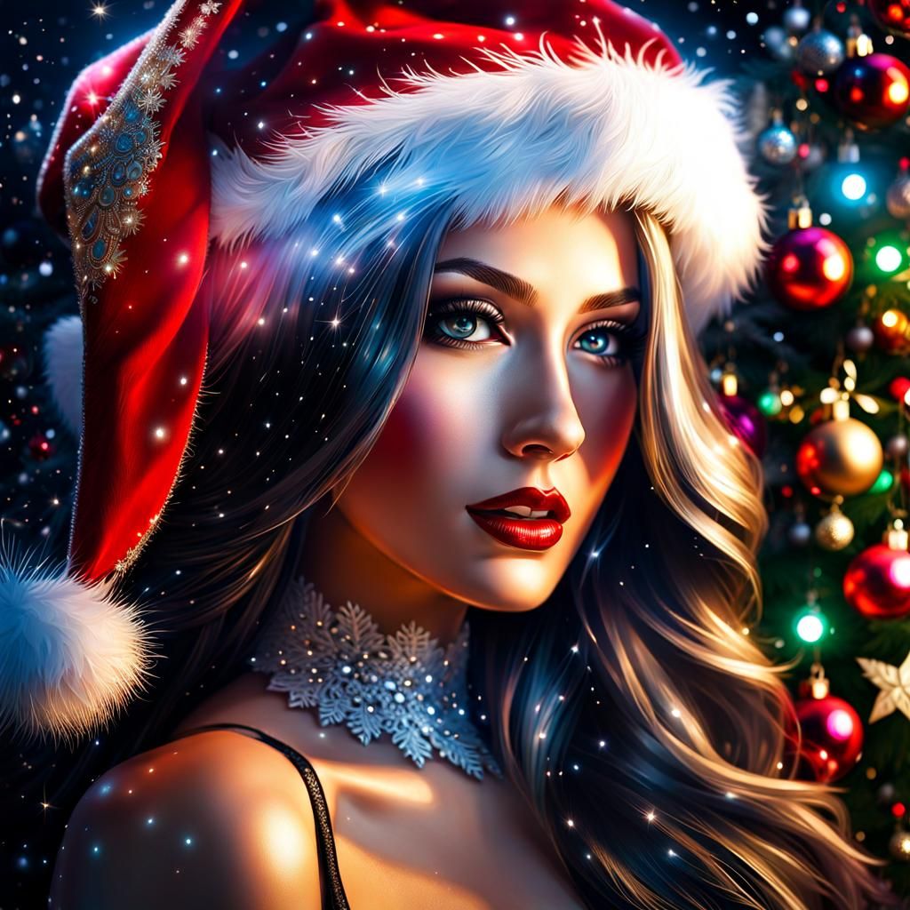 Christmas Santa's Girlfriend: Hyperdetailed Whimsical Portra...