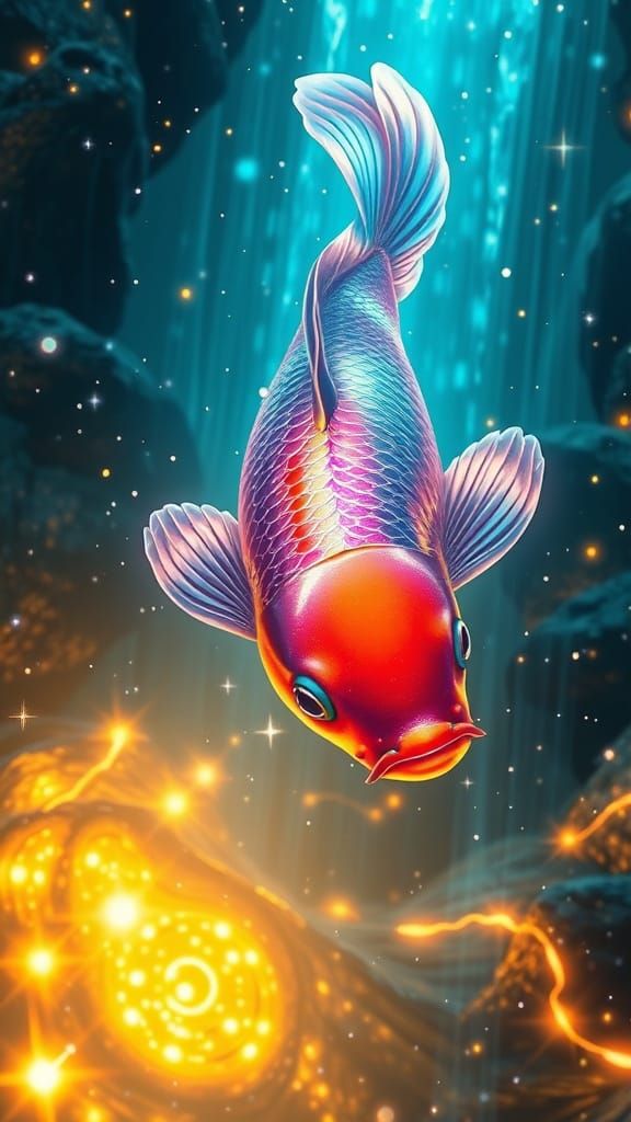 Quantum Koi Fish in Digital Waterfall