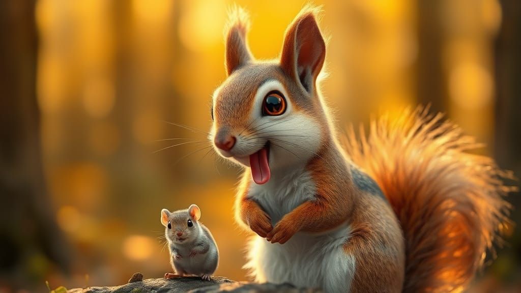 Cute Squirrel with Mouse in Magical Forest