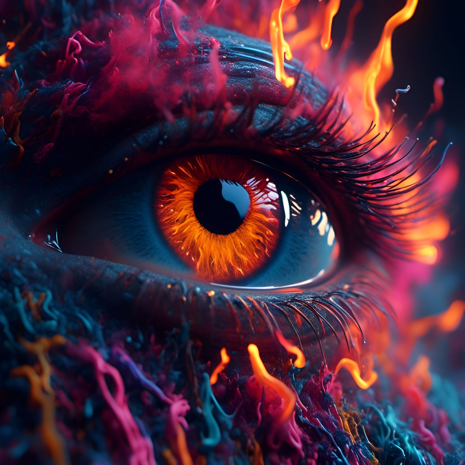 Glowing Neon Eye of Colored Smoke and Fire