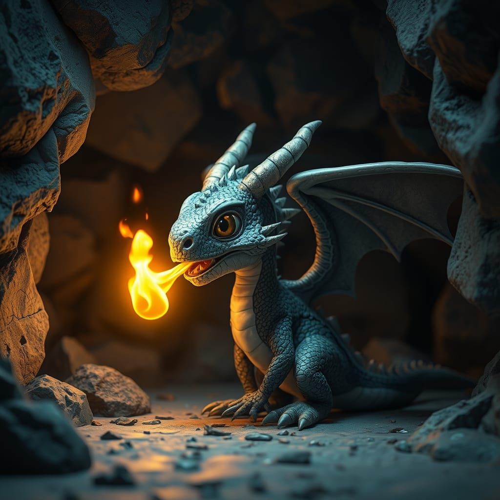 Baby Dragon Learns Fire Magic in Ancient Cave