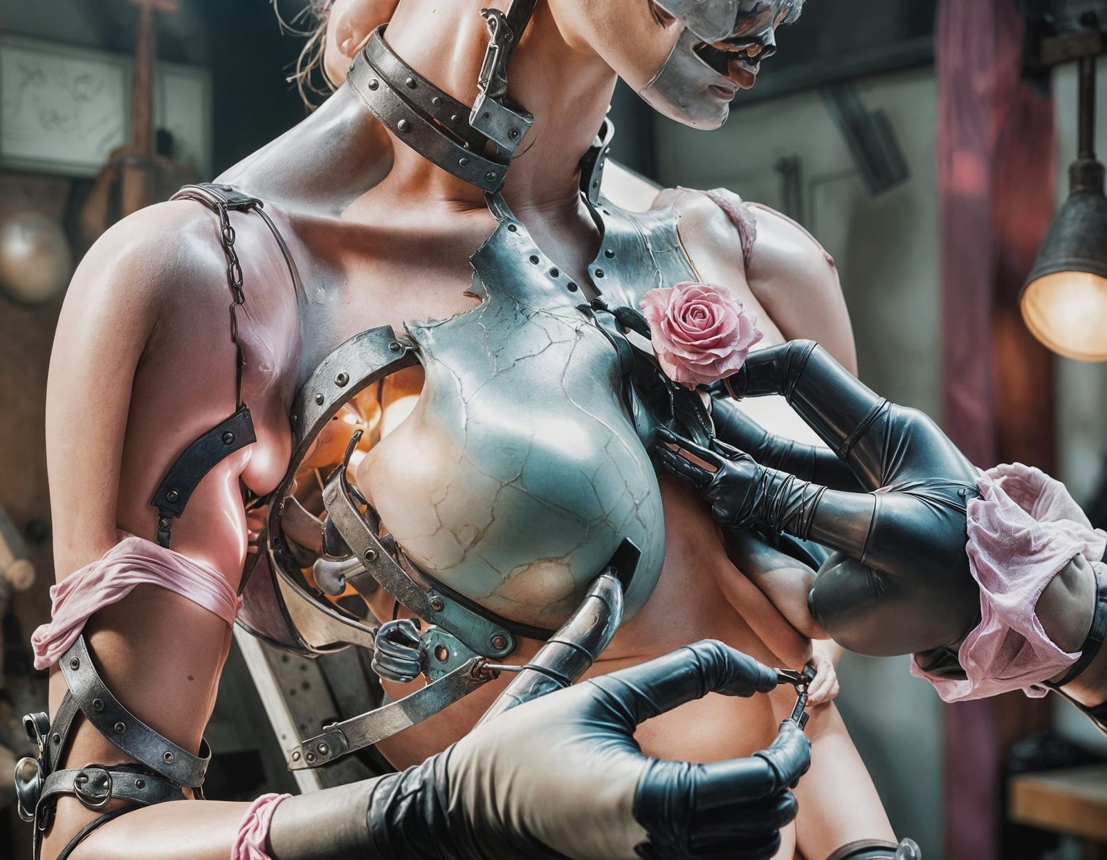 Blacksmith Fitting Breast Prosthesis to Mannequin