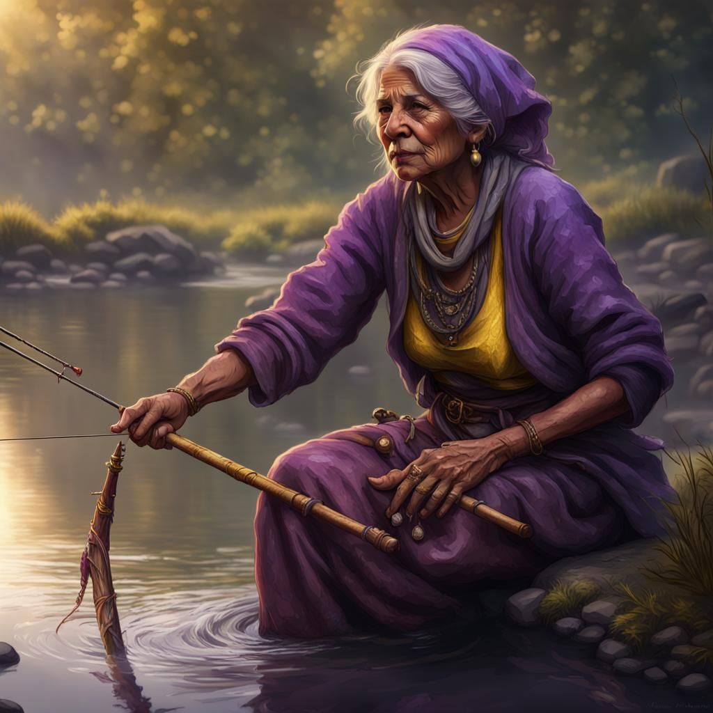 Elderly Fisherwoman: Dark Fantasy Art in 8k Resolution