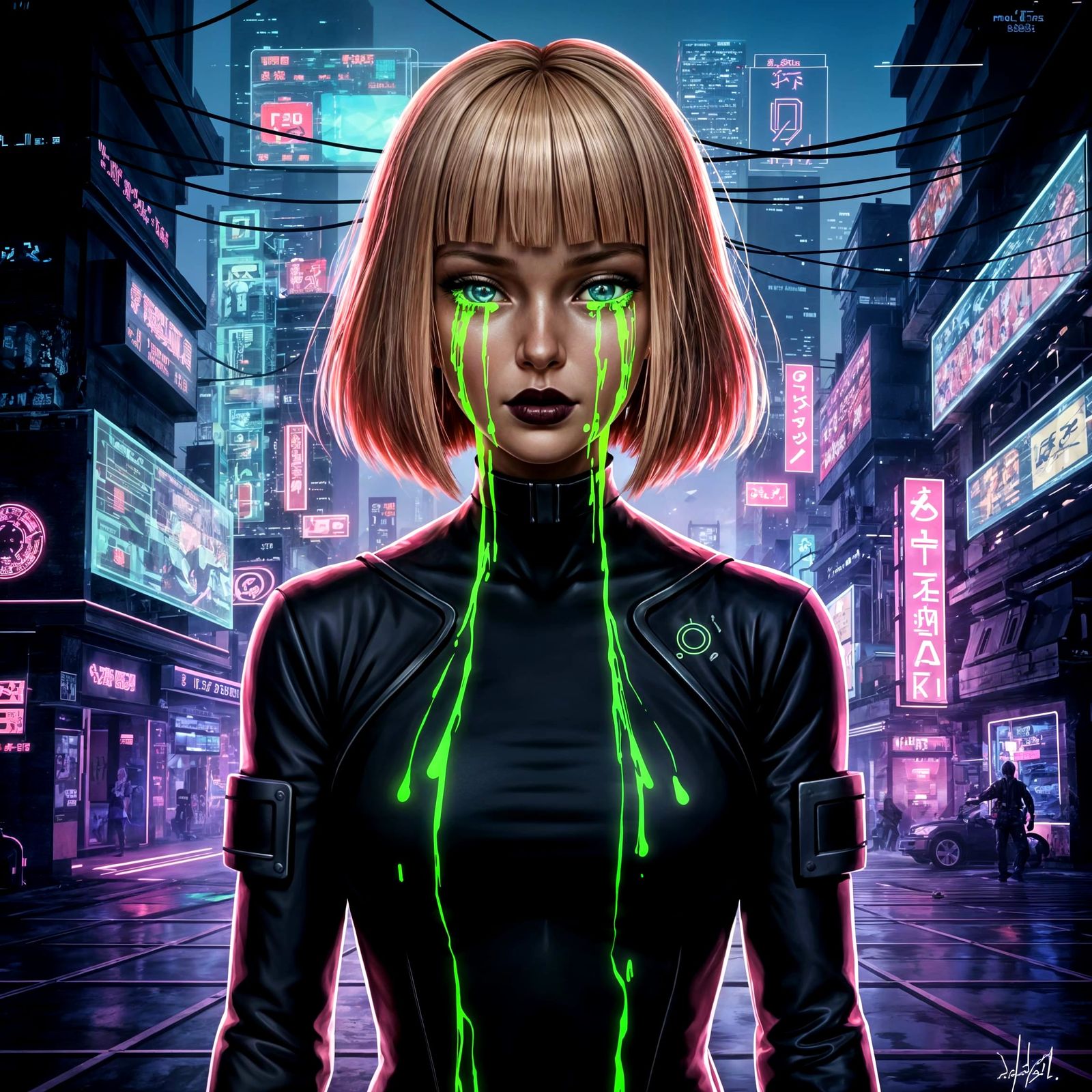 Cyberpunk Anime Girl Crying Neon Tears